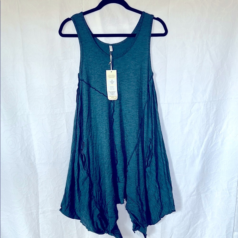 NWT VIGORELLA teal colored merino wool blend patchwork dress. Size S/M.